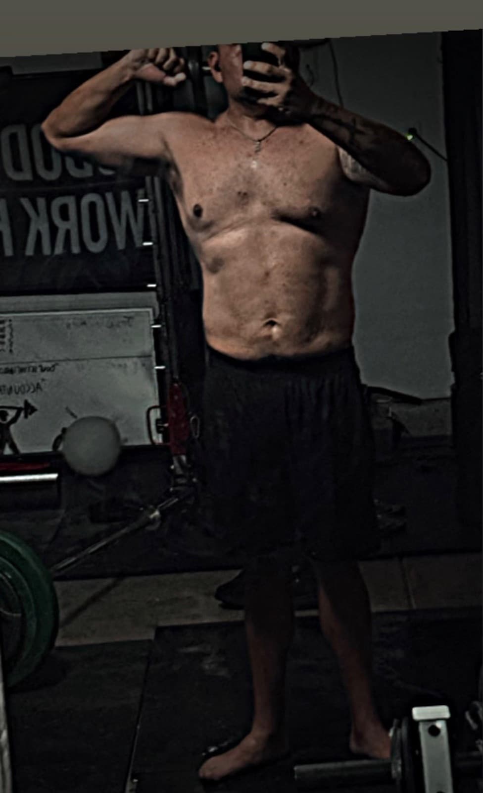 Adan mid-session in the gym, 93 pounds down